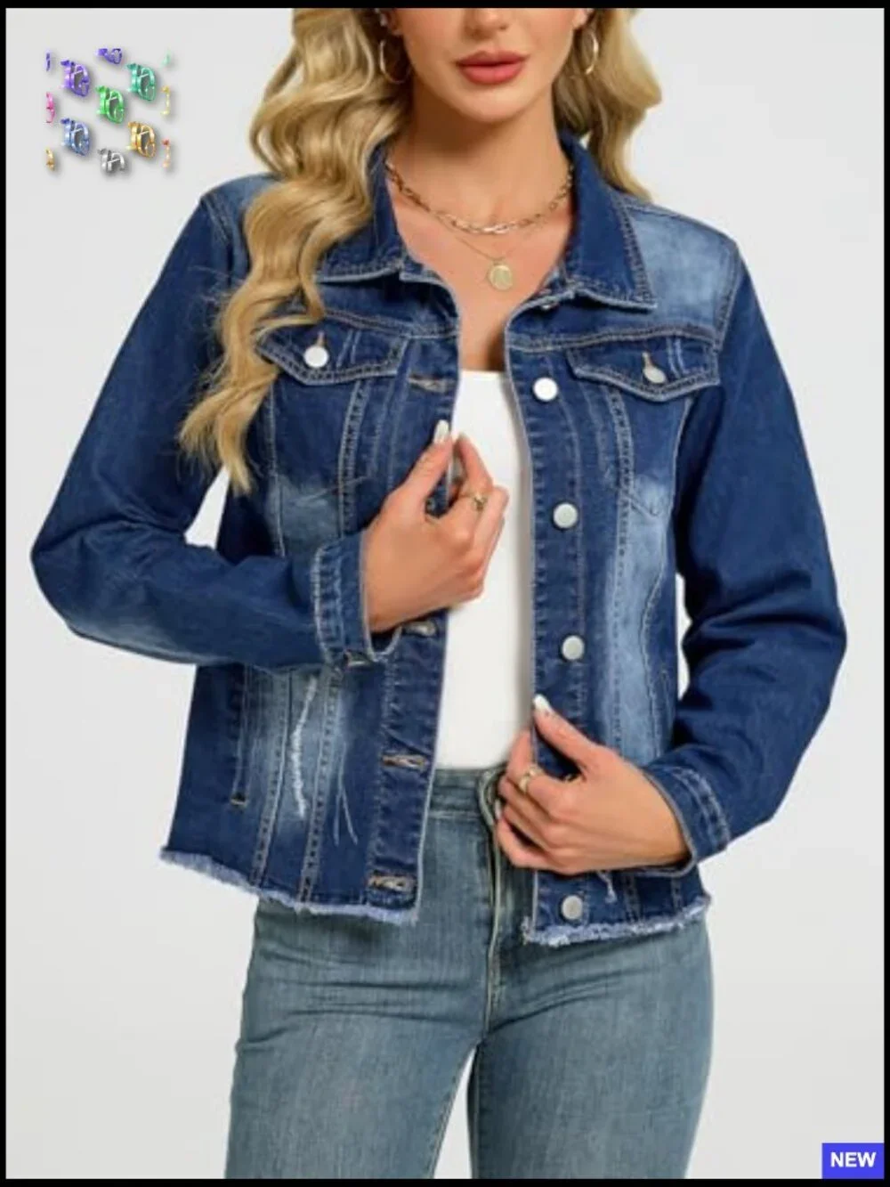 Distressed Frayed Hem Denim Jacket Cropped Button Up Shacket Trendy